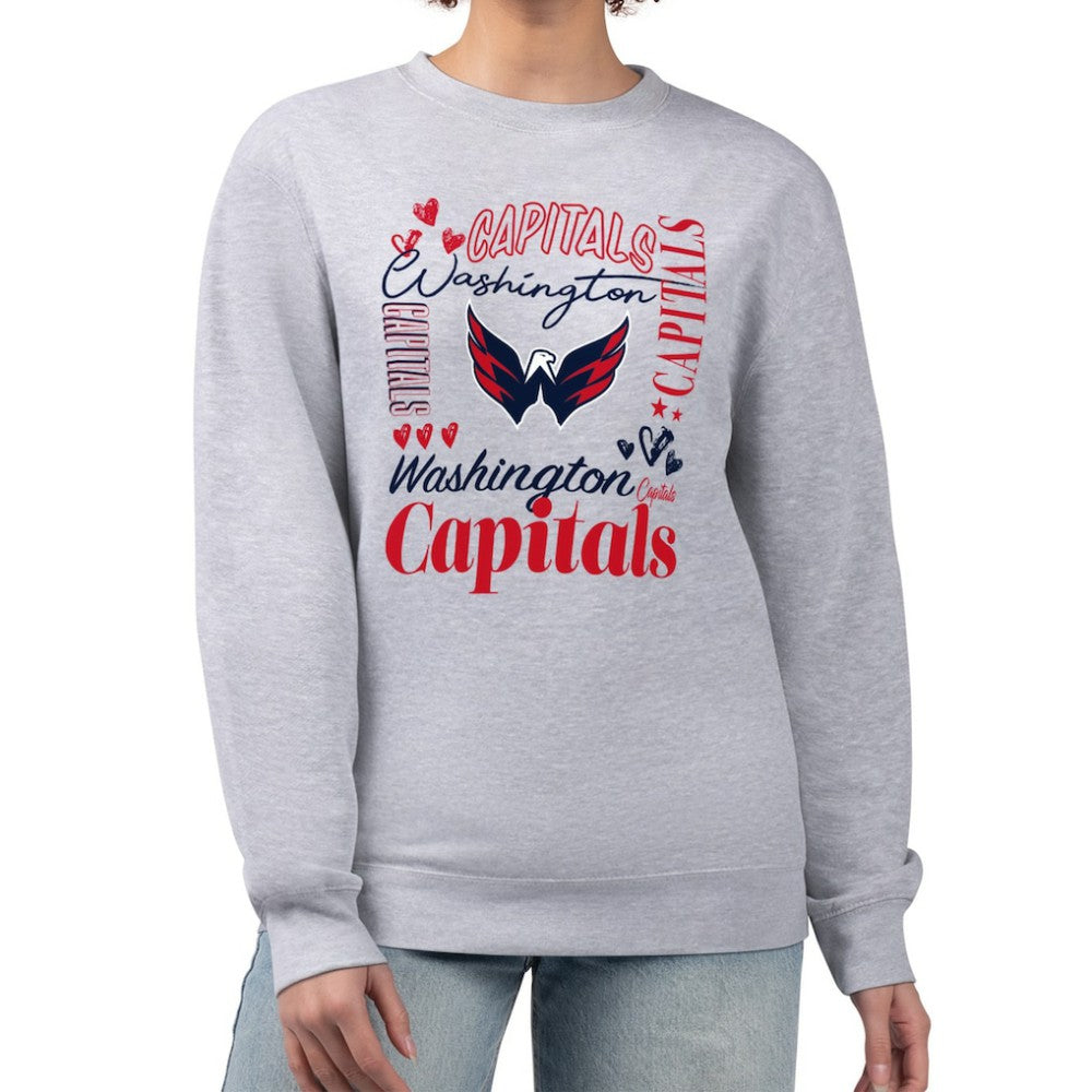 NHL Heather Gray Washington Capitals G-III 4Her by Carl Banks Women's Collage Graphic Fleece Long Sleeve Pullover Sweatshirt