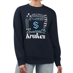 NHL Deep Sea Blue Seattle Kraken G-III 4Her by Carl Banks Women's Collage Graphic Fleece Long Sleeve Pullover Sweatshirt
