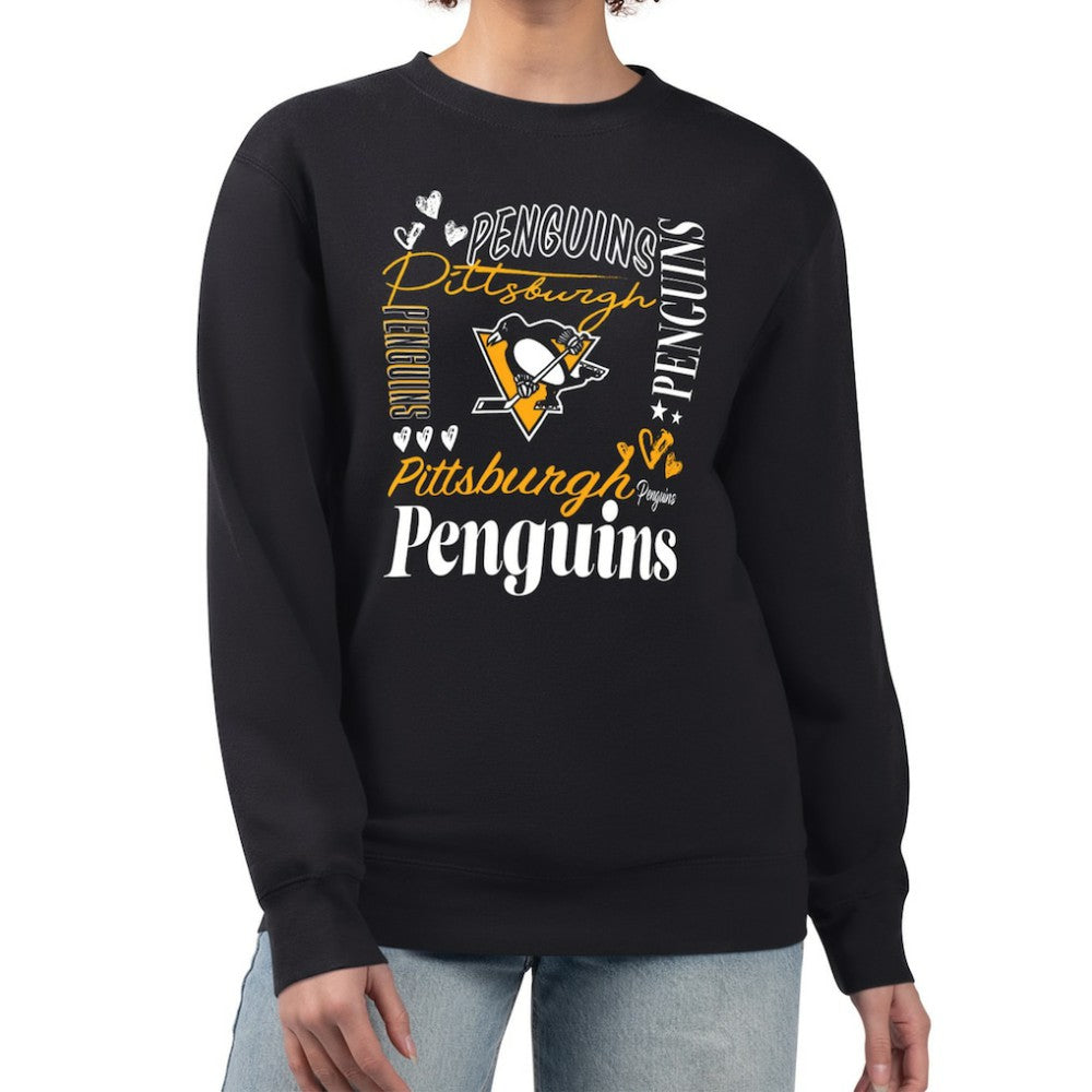 NHL Black Pittsburgh Penguins G-III 4Her by Carl Banks Women's Collage Graphic Fleece Long Sleeve Pullover Sweatshirt