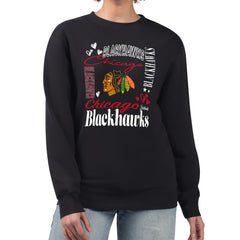 NHL Black Chicago Blackhawks G-III 4Her by Carl Banks Women's Collage Graphic Fleece Long Sleeve Pullover Sweatshirt