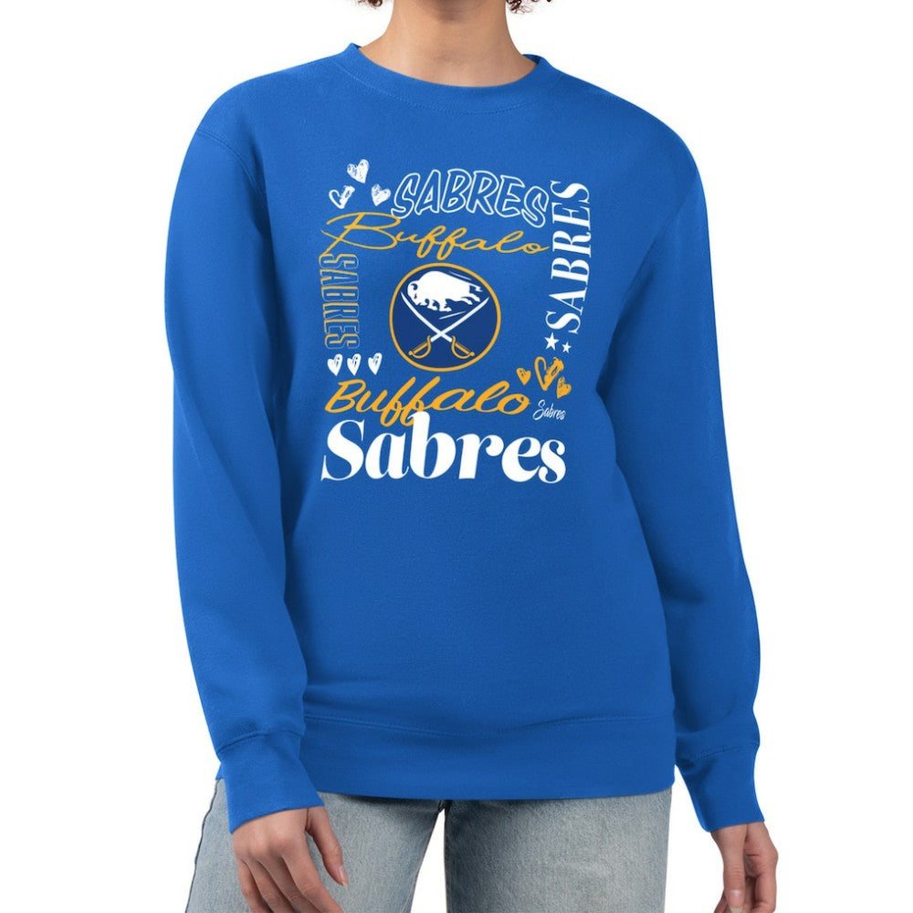 NHL Royal Buffalo Sabres G-III 4Her by Carl Banks Women's Collage Graphic Fleece Long Sleeve Pullover Sweatshirt
