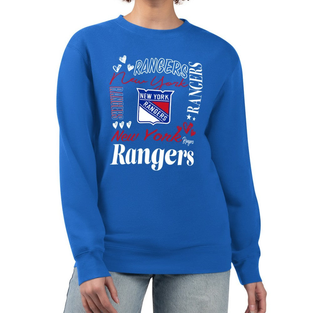 NHL Blue New York Rangers G-III 4Her by Carl Banks Women's Collage Graphic Fleece Long Sleeve Pullover Sweatshirt