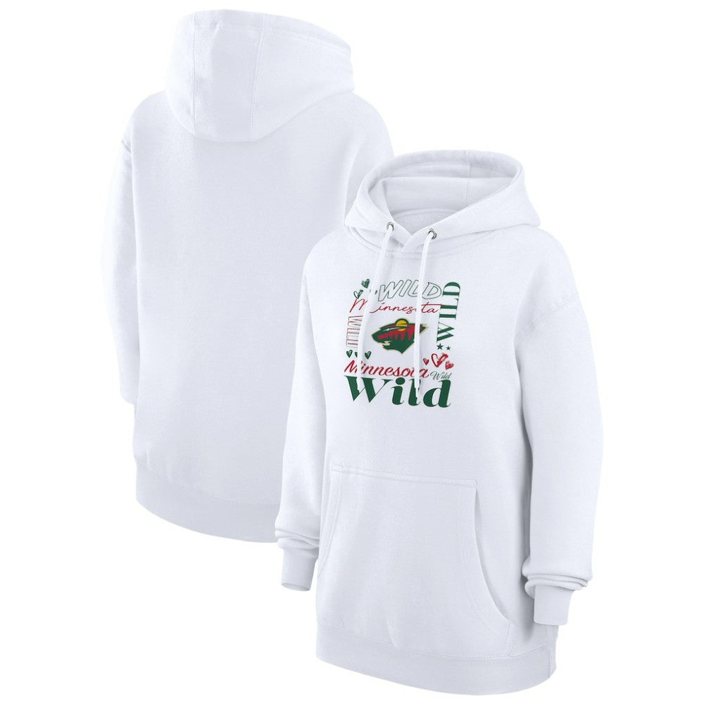 NHL White Minnesota Wild G-III 4Her by Carl Banks Women's Collage Team Graphic Tri-Blend Fleece Pullover Hoodie