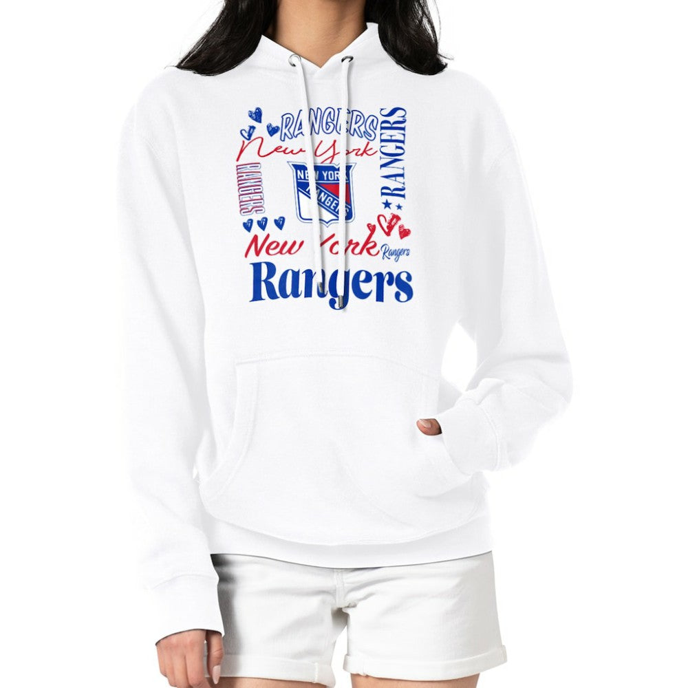 NHL White New York Rangers G-III 4Her by Carl Banks Women's Collage Team Graphic Tri-Blend Fleece Pullover Hoodie