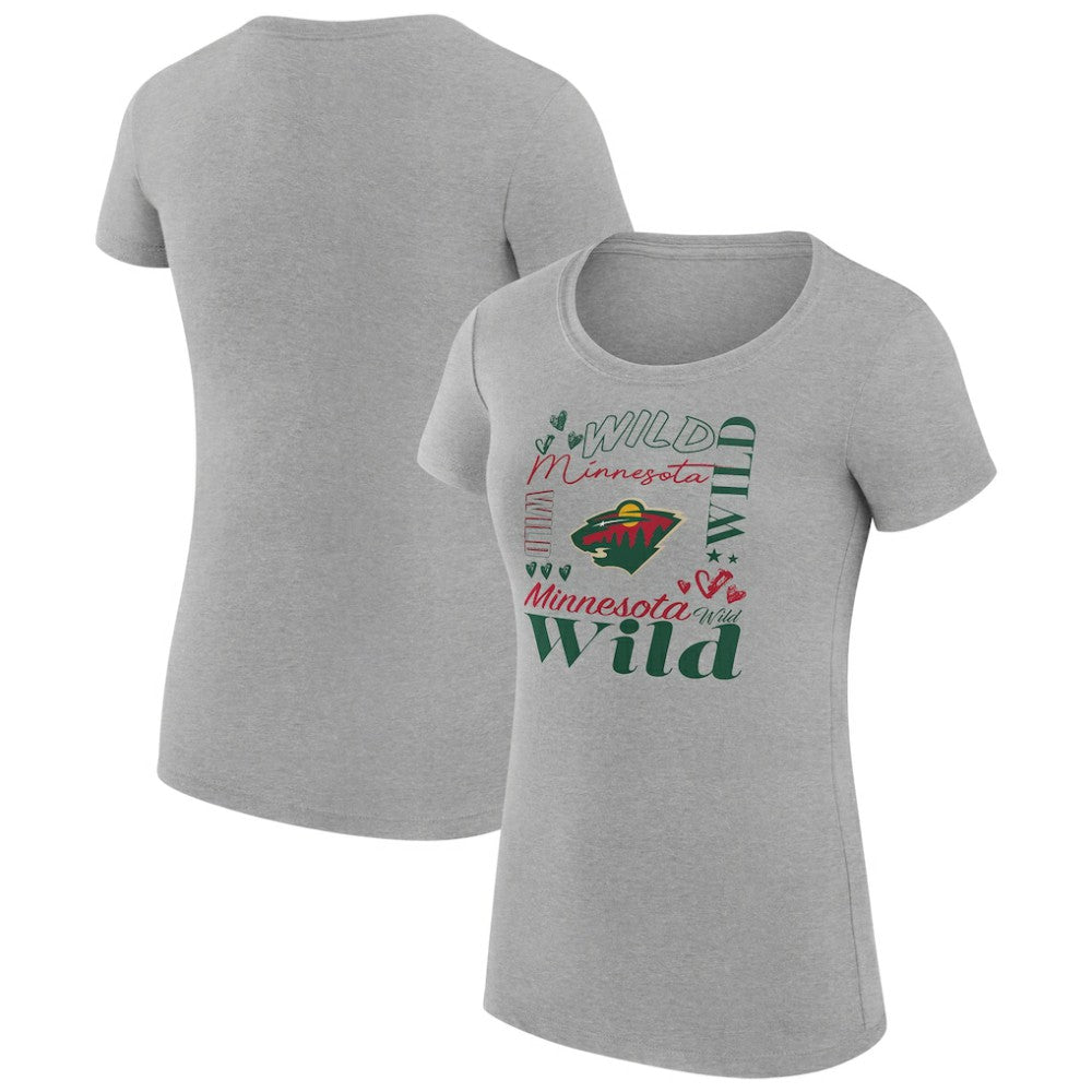 NHL Heather Gray Minnesota Wild G-III 4Her by Carl Banks Women's Super-Slim Fit Lightweight Collage Team Graphic T-Shirt