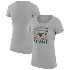 NHL Heather Gray Minnesota Wild G-III 4Her by Carl Banks Women's Super-Slim Fit Lightweight Collage Team Graphic T-Shirt