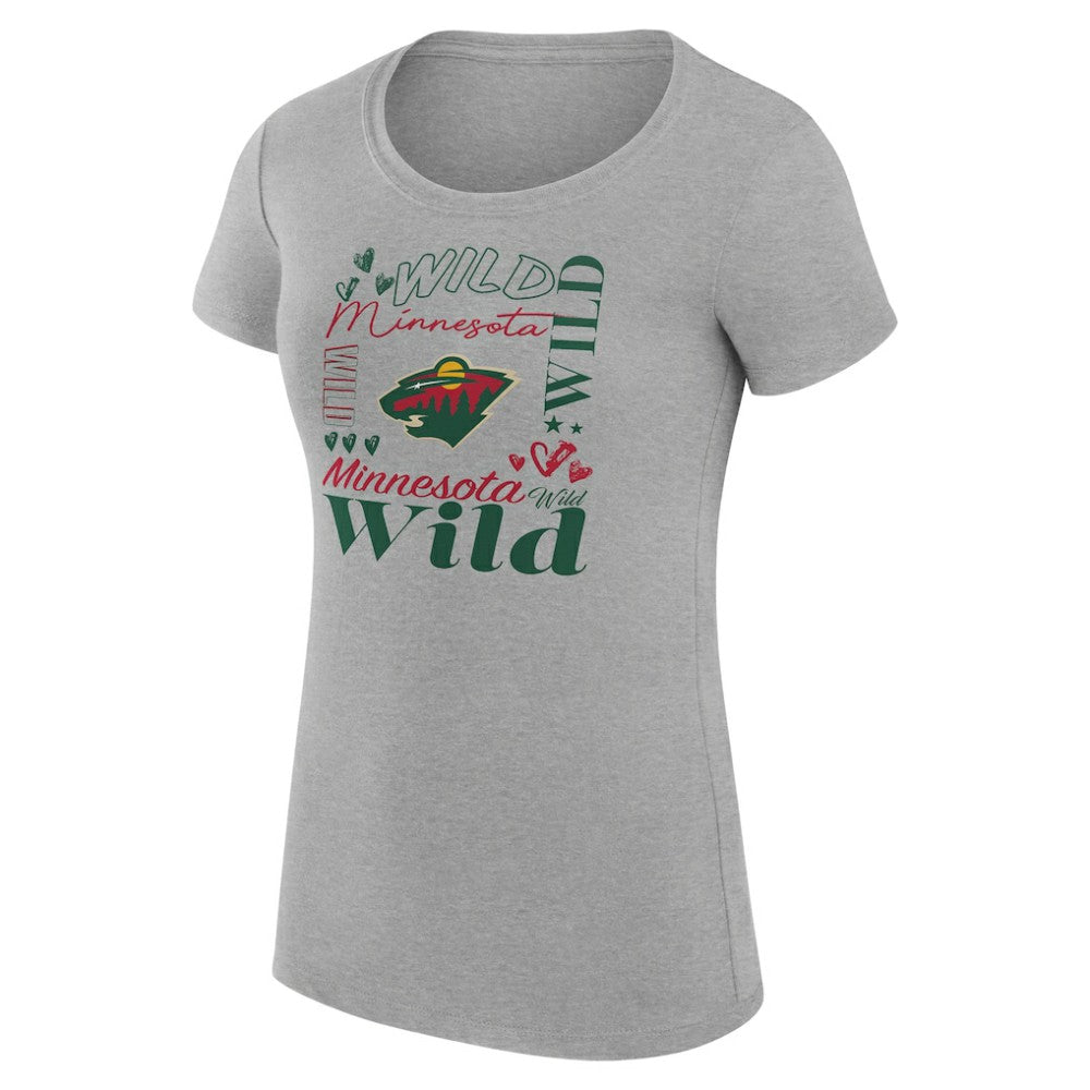 NHL Heather Gray Minnesota Wild G-III 4Her by Carl Banks Women's Super-Slim Fit Lightweight Collage Team Graphic T-Shirt