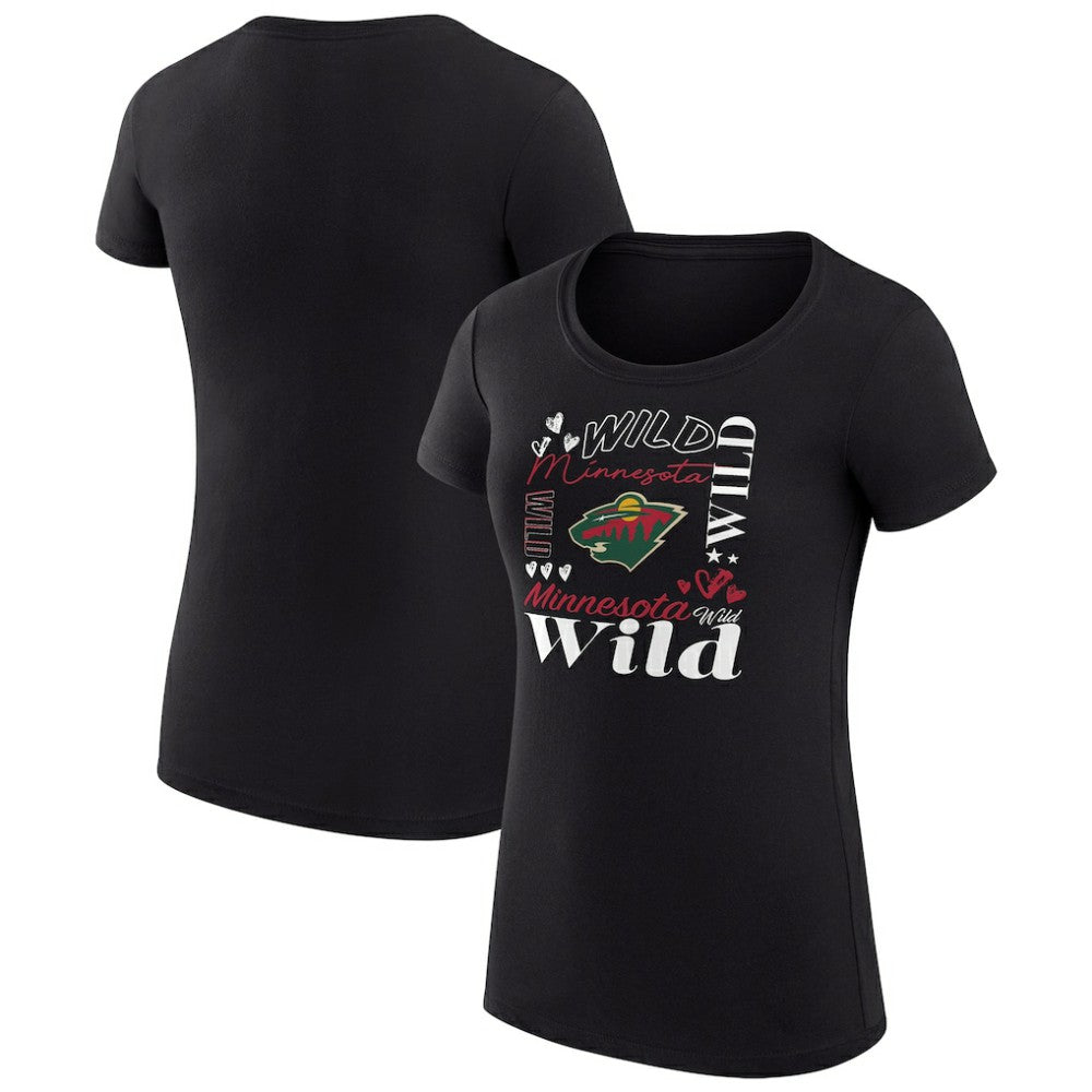 NHL Black Minnesota Wild G-III 4Her by Carl Banks Women's Super-Slim Fit Lightweight Collage Team Graphic T-Shirt