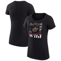 NHL Black Minnesota Wild G-III 4Her by Carl Banks Women's Super-Slim Fit Lightweight Collage Team Graphic T-Shirt
