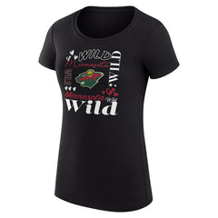 NHL Black Minnesota Wild G-III 4Her by Carl Banks Women's Super-Slim Fit Lightweight Collage Team Graphic T-Shirt
