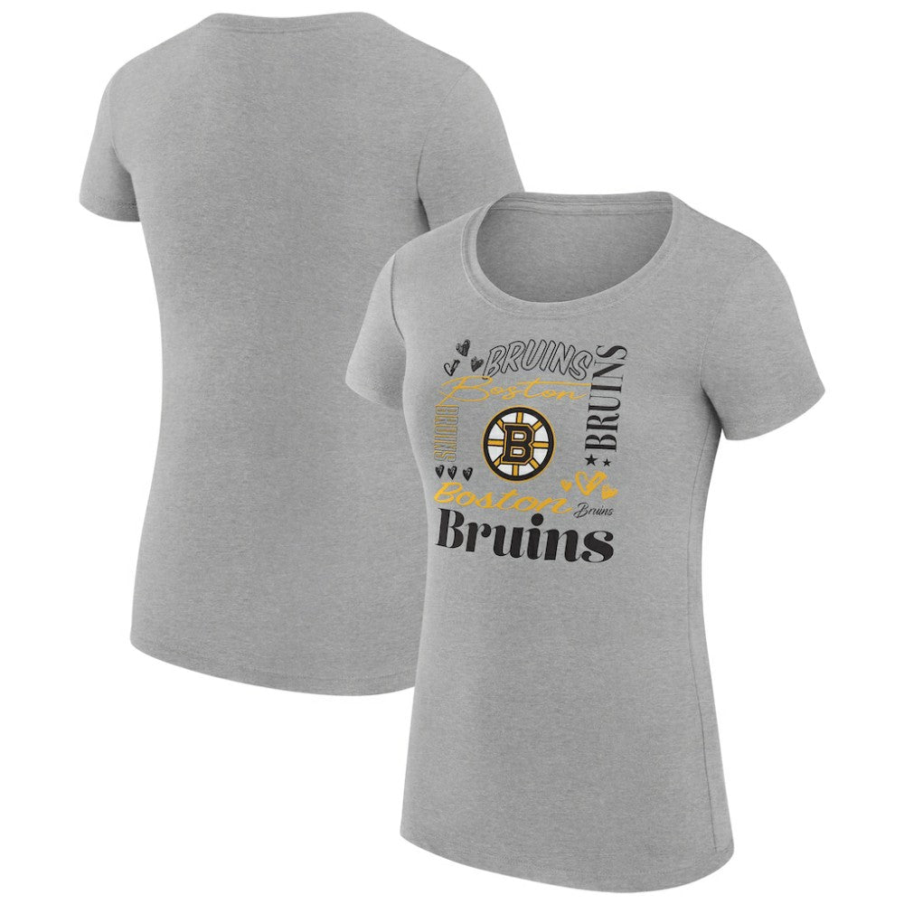 NHL Heather Gray Boston Bruins G-III 4Her by Carl Banks Women's Super-Slim Fit Lightweight Collage Team Graphic T-Shirt