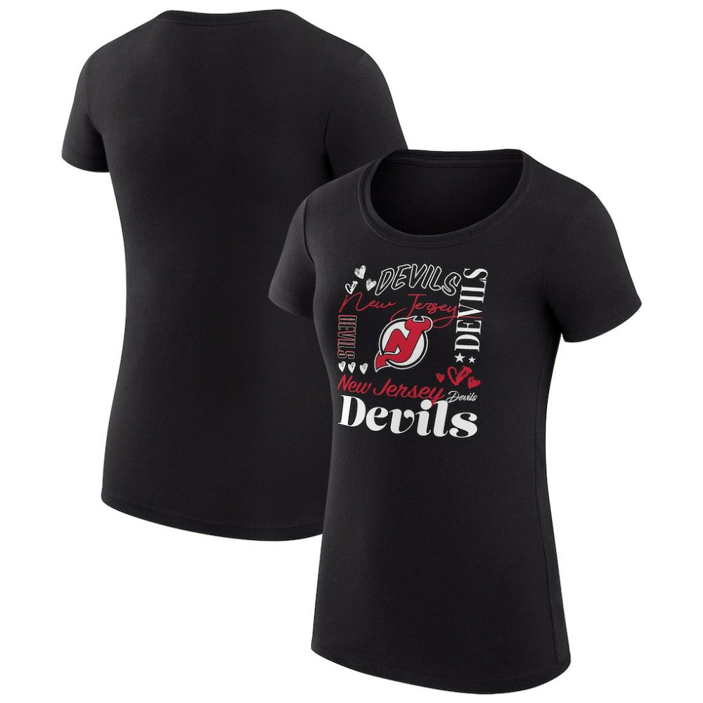 NHL Black New Jersey Devils G-III 4Her by Carl Banks Women's Super-Slim Fit Lightweight Collage Team Graphic T-Shirt