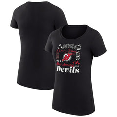 NHL Black New Jersey Devils G-III 4Her by Carl Banks Women's Super-Slim Fit Lightweight Collage Team Graphic T-Shirt