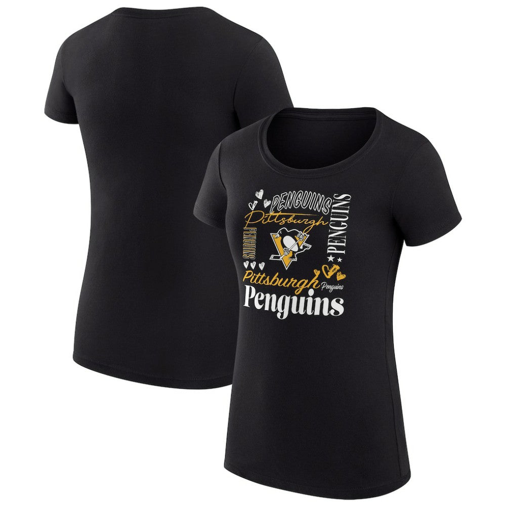 NHL Black Pittsburgh Penguins G-III 4Her by Carl Banks Women's Super-Slim Fit Lightweight Collage Team Graphic T-Shirt