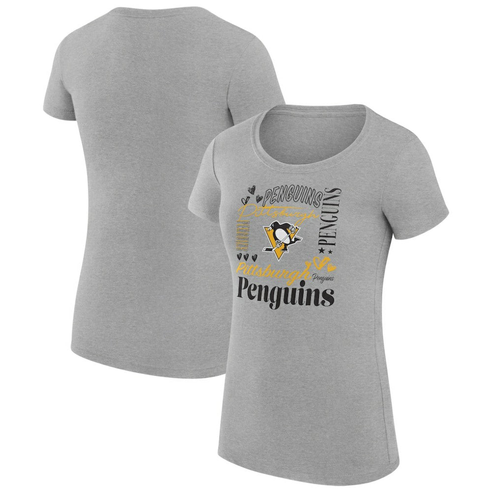 NHL Heather Gray Pittsburgh Penguins G-III 4Her by Carl Banks Women's Super-Slim Fit Lightweight Collage Team Graphic T-Shirt