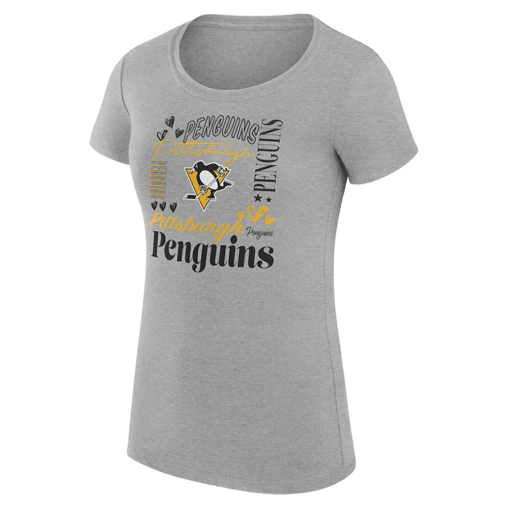 NHL Heather Gray Pittsburgh Penguins G-III 4Her by Carl Banks Women's Super-Slim Fit Lightweight Collage Team Graphic T-Shirt