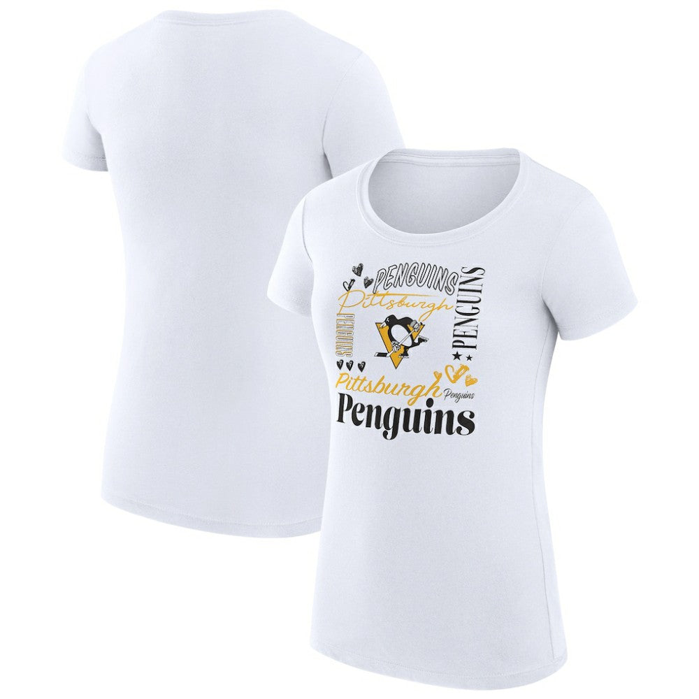 NHL White Pittsburgh Penguins G-III 4Her by Carl Banks Women's Super-Slim Fit Lightweight Collage Team Graphic T-Shirt