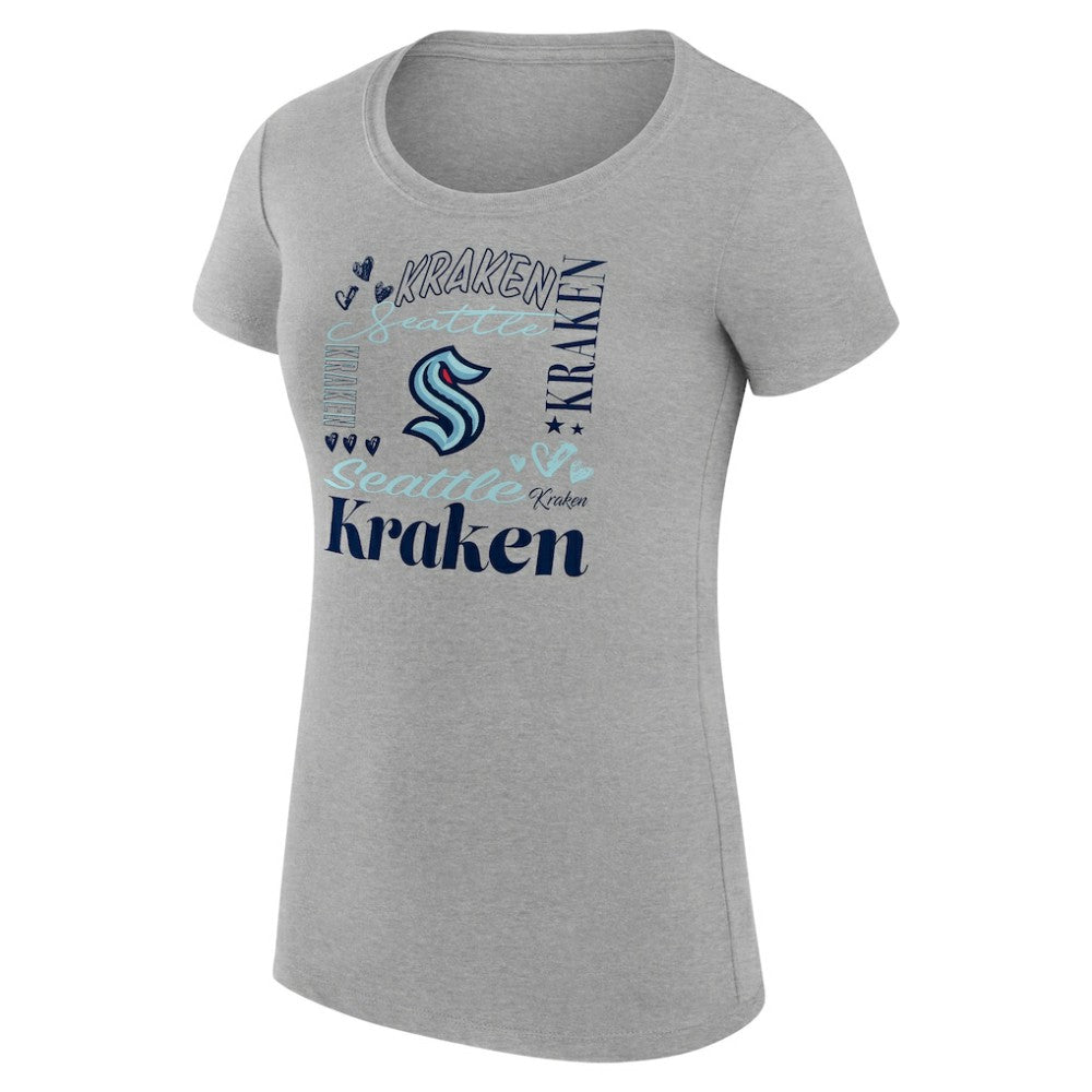 NHL Heather Gray Seattle Kraken G-III 4Her by Carl Banks Women's Super-Slim Fit Lightweight Collage Team Graphic T-Shirt