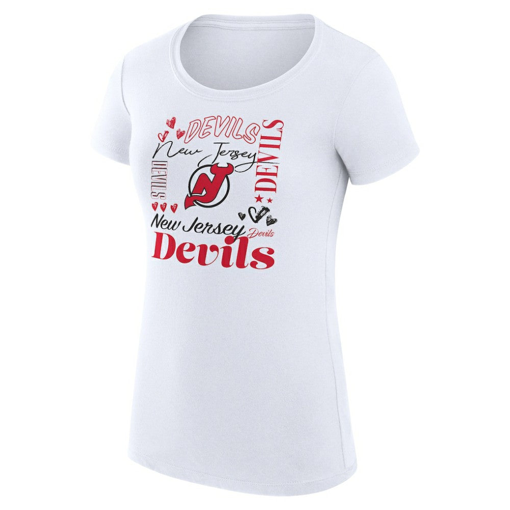 NHL White New Jersey Devils G-III 4Her by Carl Banks Women's Super-Slim Fit Lightweight Collage Team Graphic T-Shirt