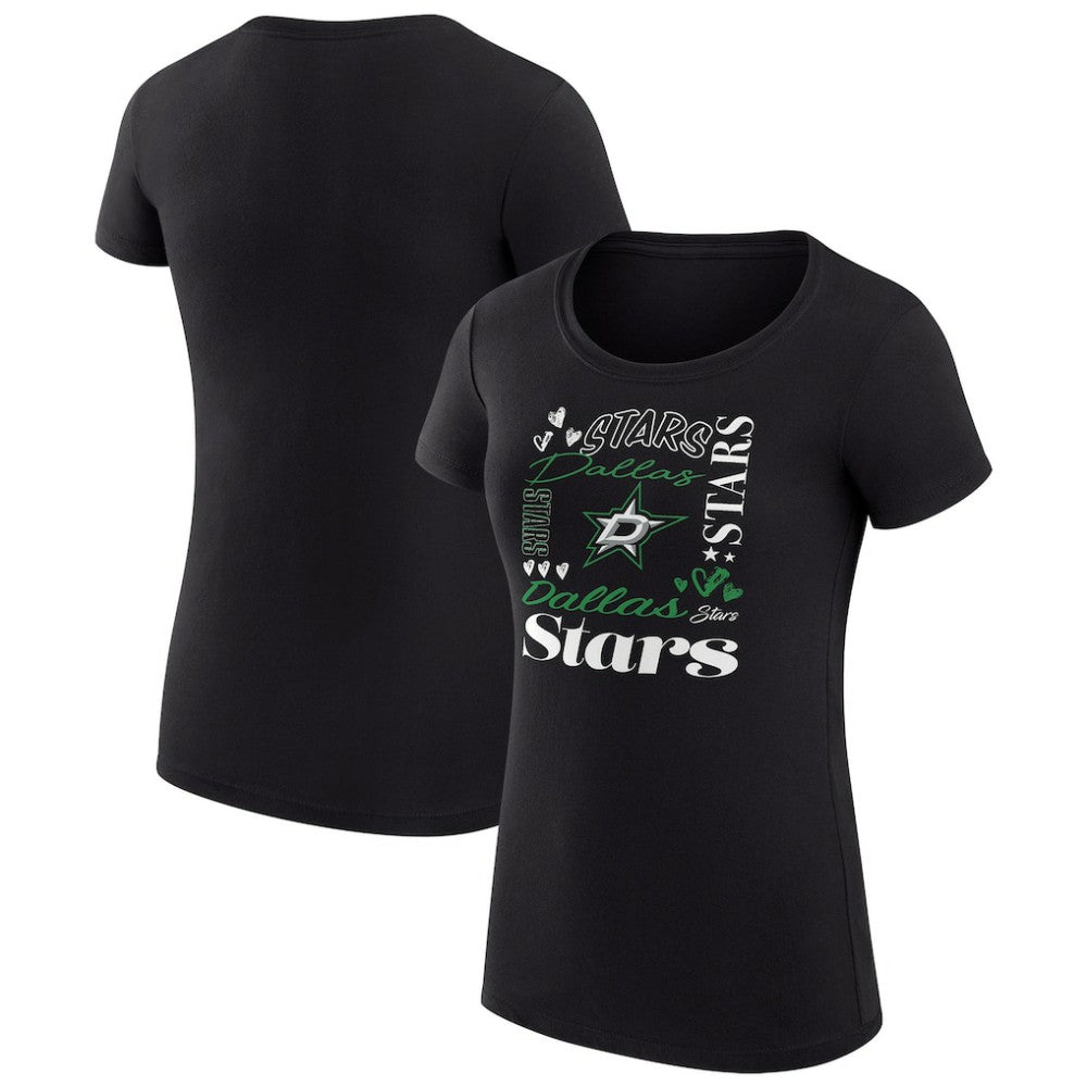 NHL Black Dallas Stars G-III 4Her by Carl Banks Women's Super-Slim Fit Lightweight Collage Team Graphic T-Shirt