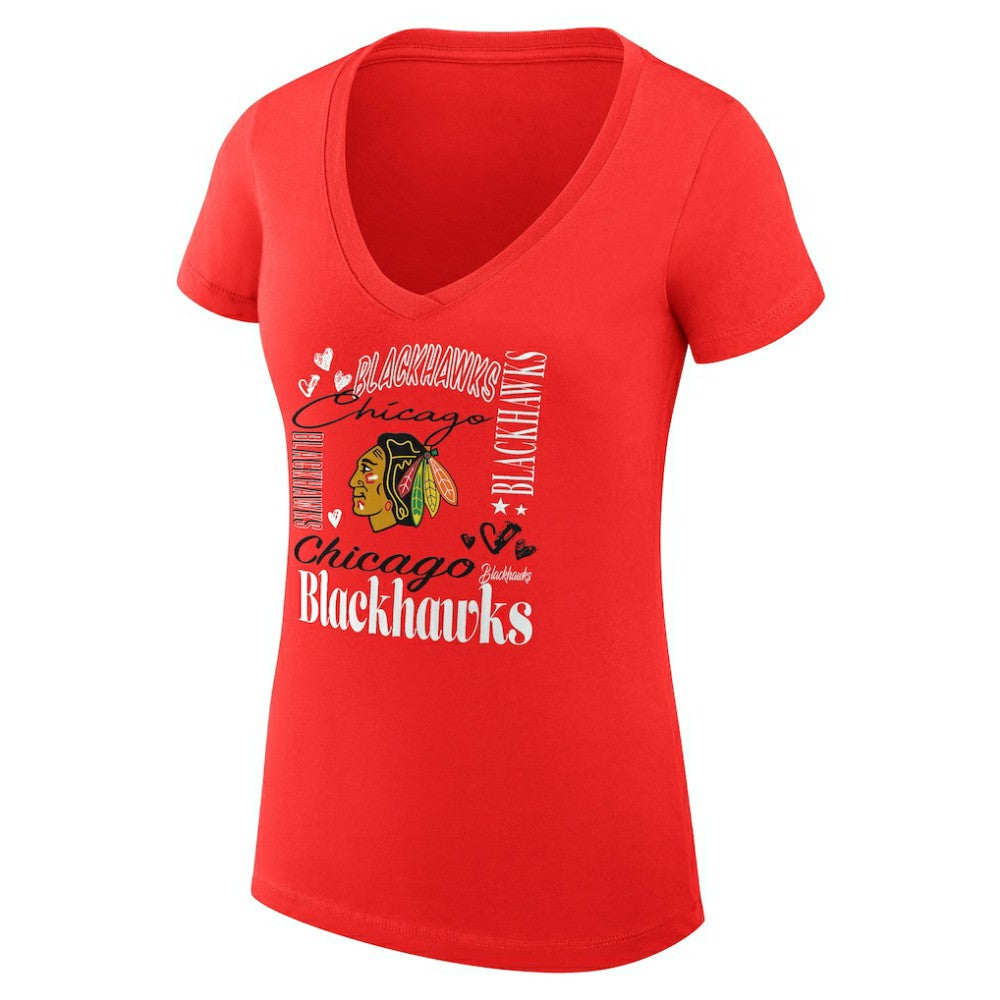 NHL Red Chicago Blackhawks G-III 4Her by Carl Banks Women's Super-Slim Fit Lightweight Collage Team Graphic T-Shirt
