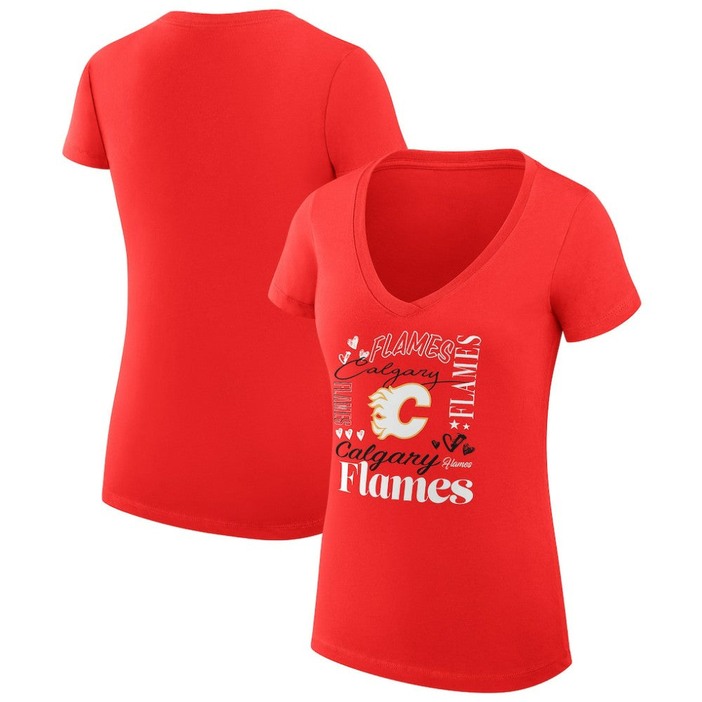 NHL Red Calgary Flames G-III 4Her by Carl Banks Women's Super-Slim Fit Lightweight Collage Team Graphic T-Shirt