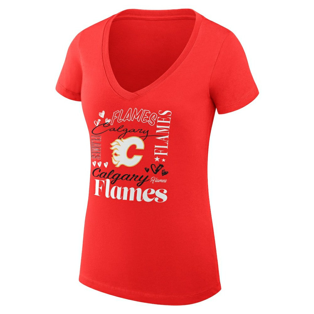 NHL Red Calgary Flames G-III 4Her by Carl Banks Women's Super-Slim Fit Lightweight Collage Team Graphic T-Shirt