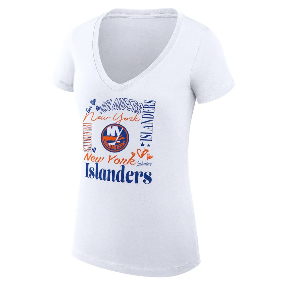 NHL White New York Islanders G-III 4Her by Carl Banks Women's Super-Slim Fit Lightweight Collage Team Graphic T-Shirt