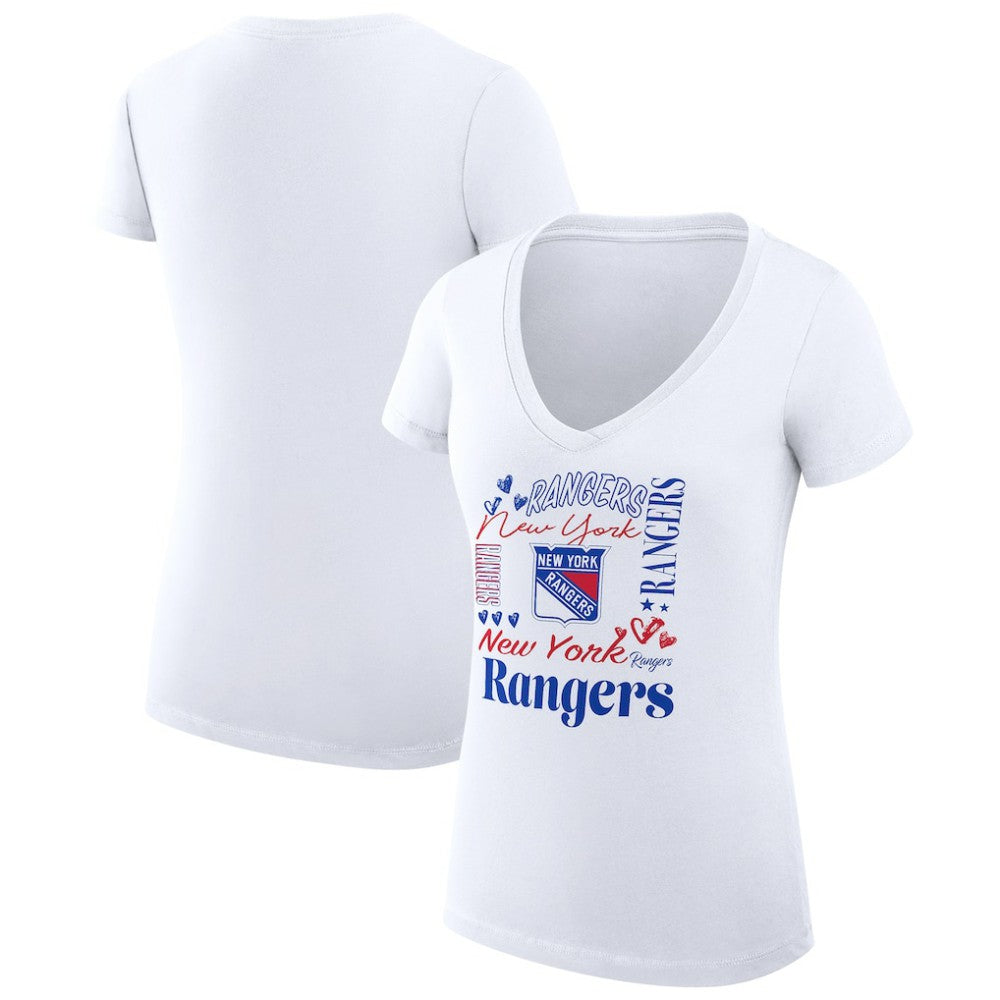 NHL White New York Rangers G-III 4Her by Carl Banks Women's Super-Slim Fit Lightweight Collage Team Graphic T-Shirt