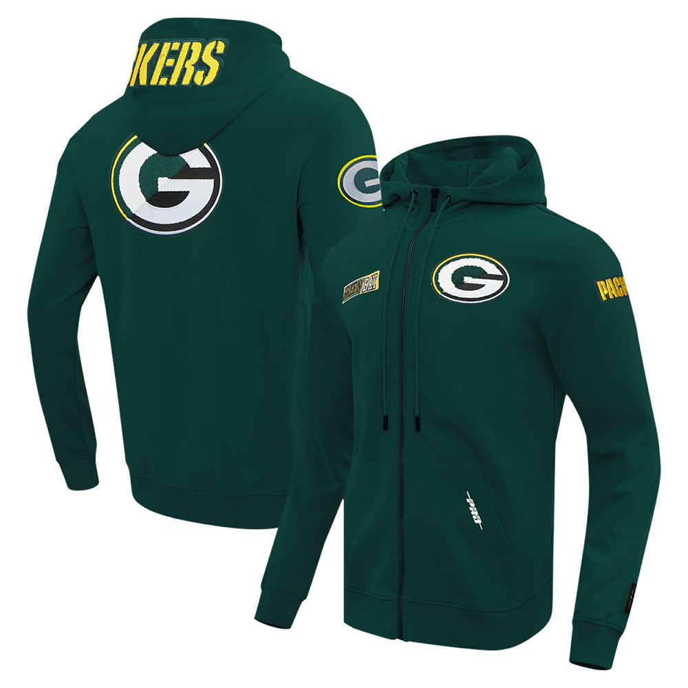 Pro Standard Split Logo Double Knit Full-Zip Hoodie - Green Bay Packers