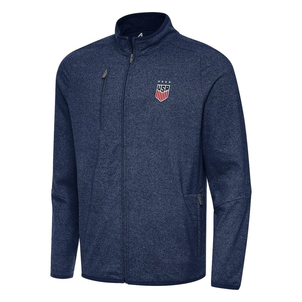USWNT Antigua Hold-Up Tri-Blend Full-Zip Jacket -  Heather Navy