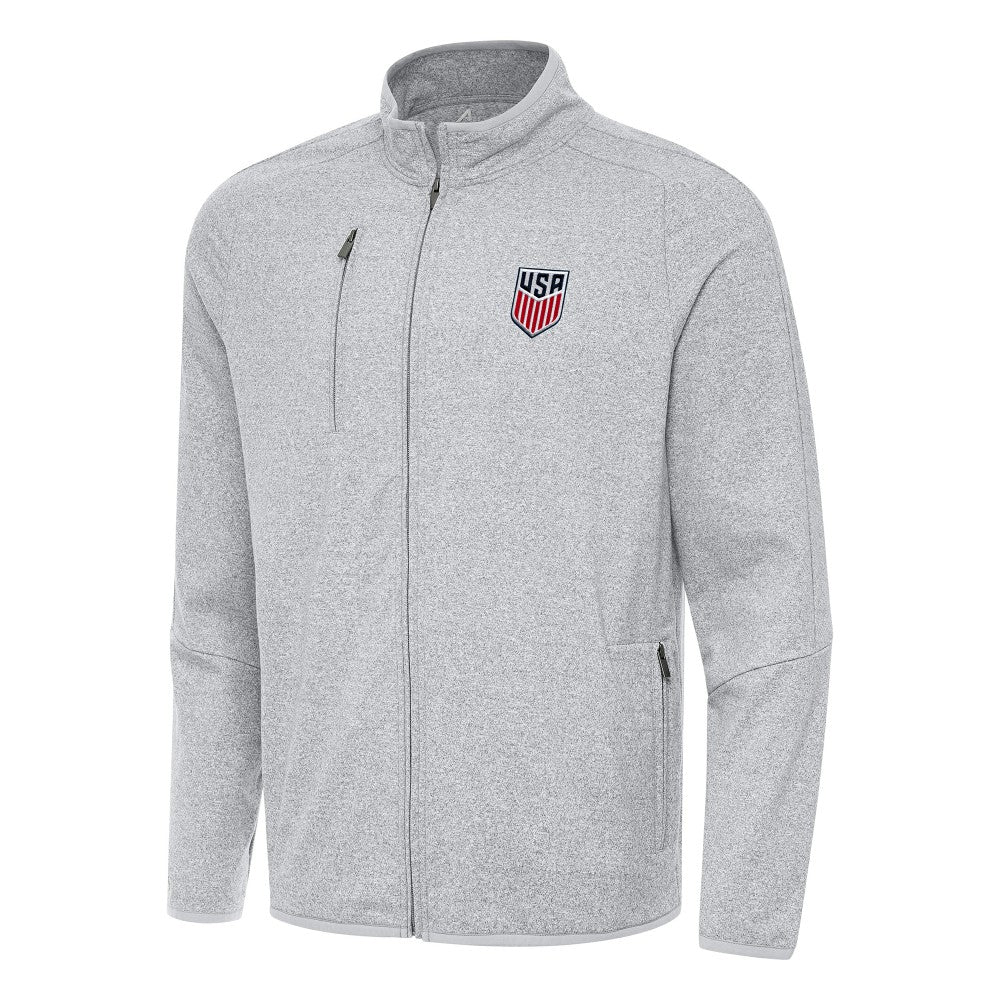 USMNT Antigua Hold-Up Tri-Blend Full-Zip Jacket -  Heather Gray