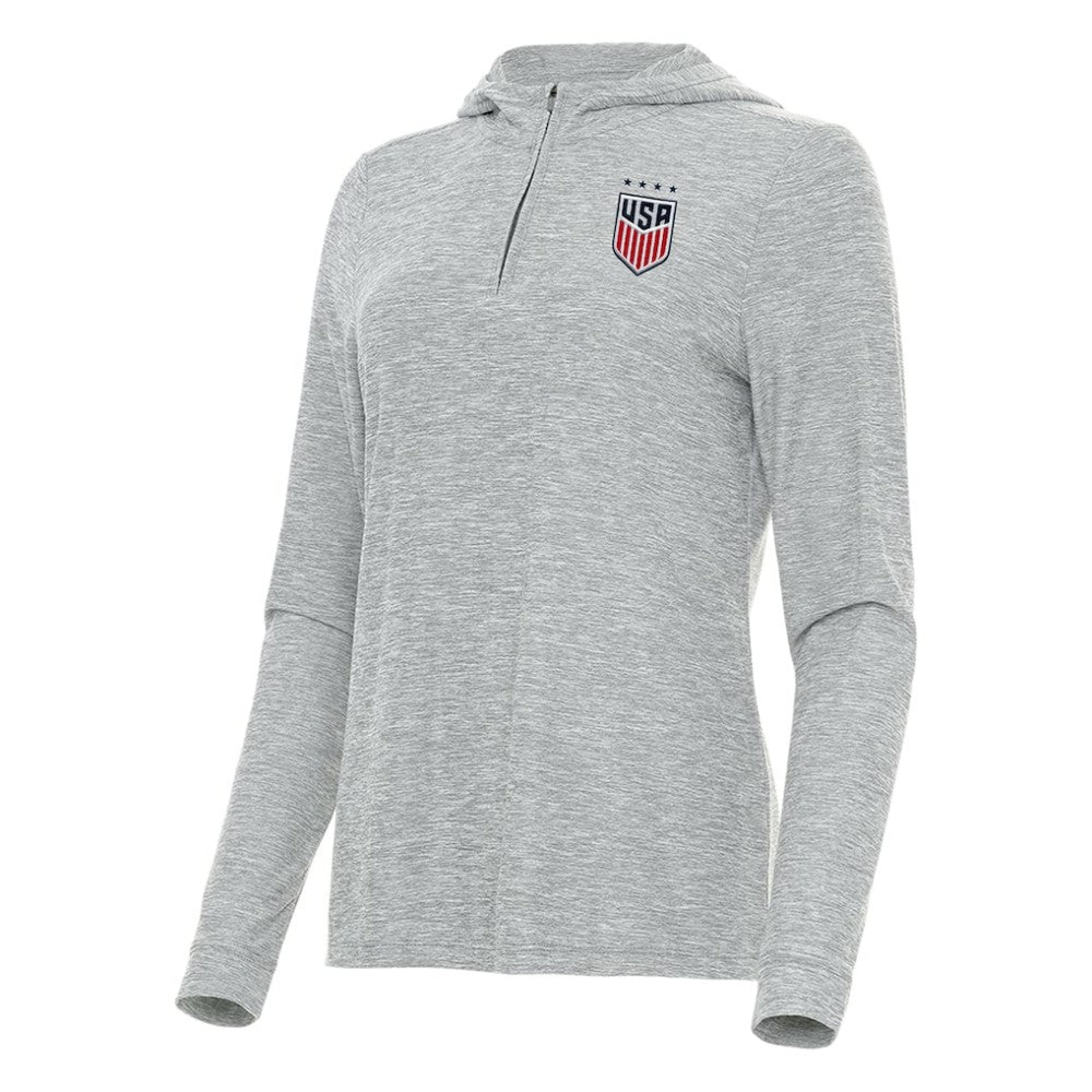 USWNT Antigua Women's Daybreak Quarter-Zip Hoodie -  Heather Gray