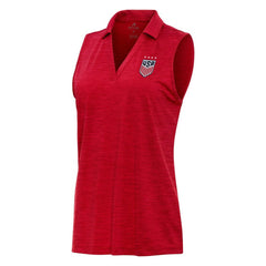 USWNT Antigua Layout Sleeveless V-Neck Polo -  Heather Red