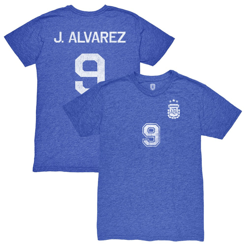 Julián Álvarez Argentina National Team 1863FC Retro Name & Number Tri-Blend T-Shirt -  Blue