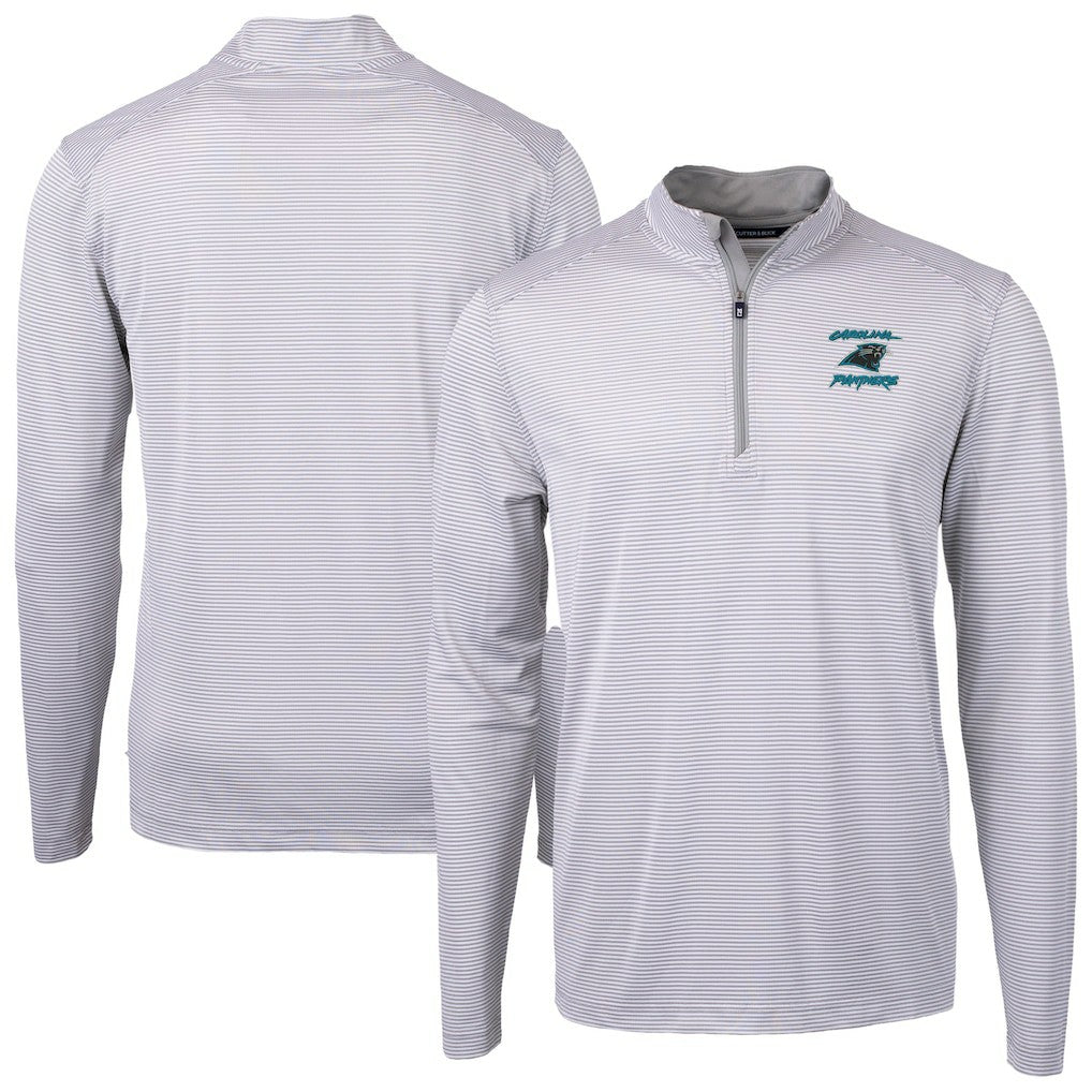 Cutter & Buck Virtue Eco Pique Micro Stripe Recycled Quarter-Zip Jacket - Carolina Panthers