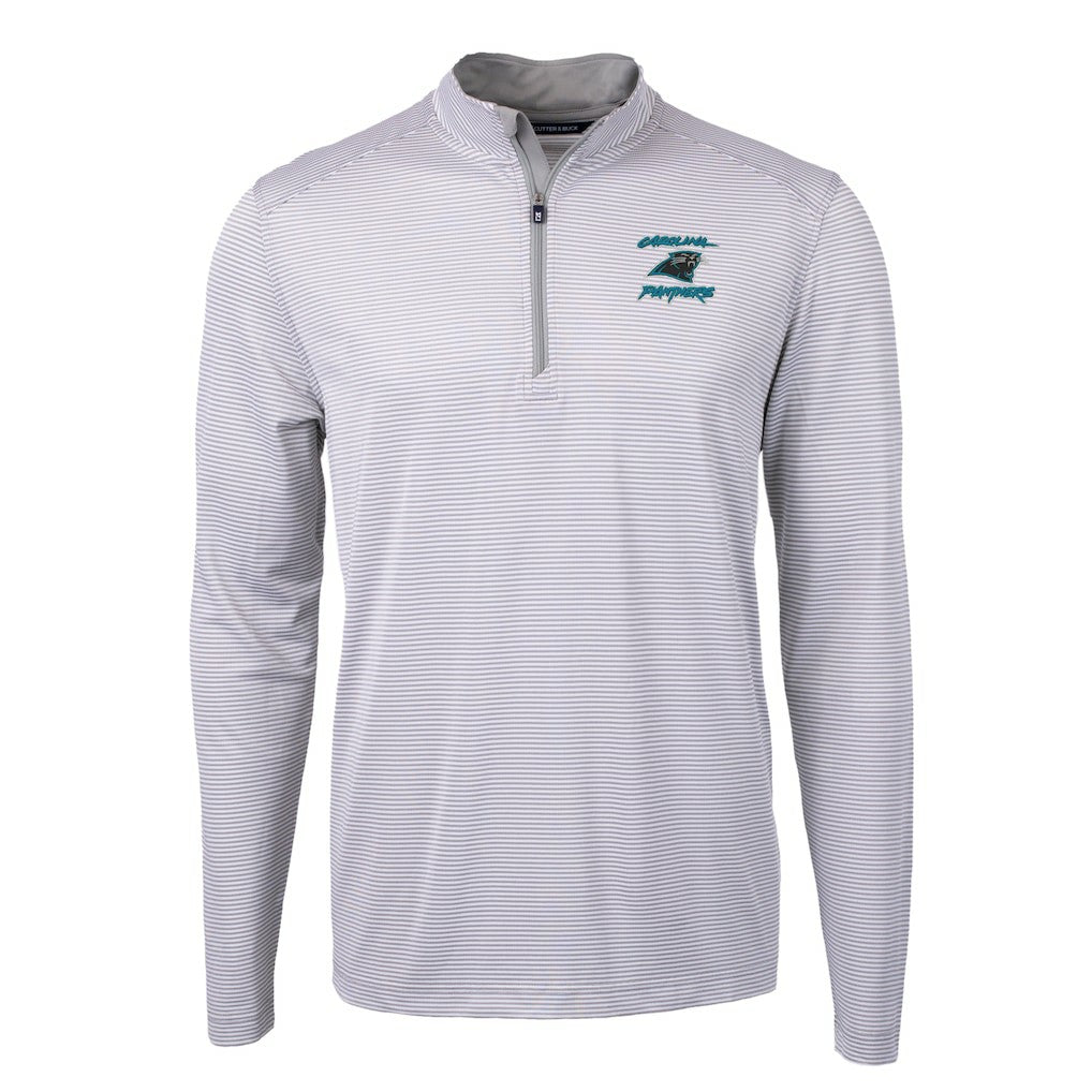 Cutter & Buck Virtue Eco Pique Micro Stripe Recycled Quarter-Zip Jacket - Carolina Panthers