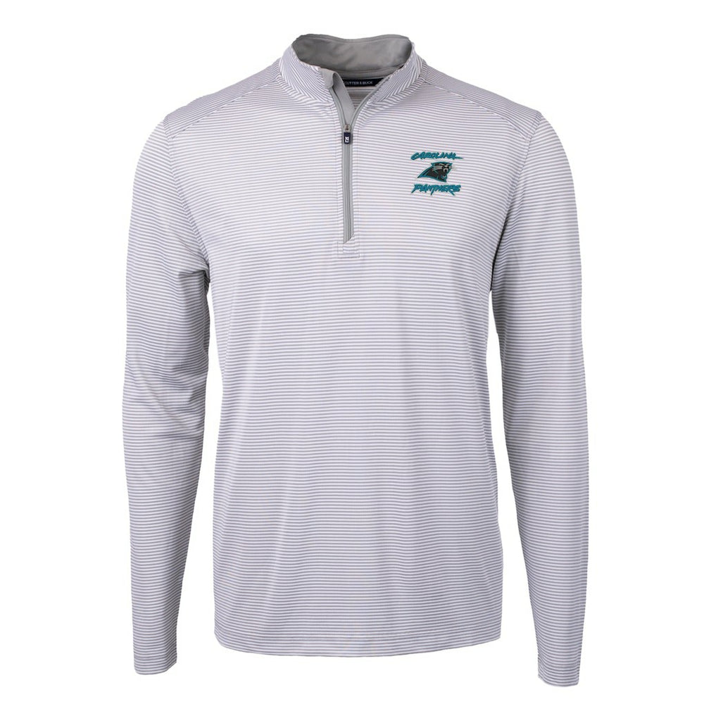 Cutter & Buck Virtue Eco Pique Micro Stripe Recycled Quarter-Zip Jacket - Carolina Panthers