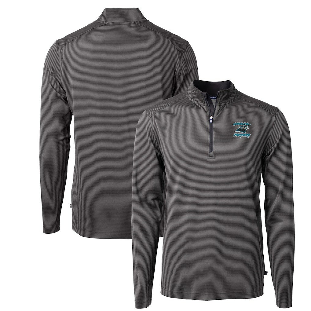 Cutter & Buck Virtue Eco Pique Micro Stripe Recycled Quarter-Zip Jacket - Carolina Panthers