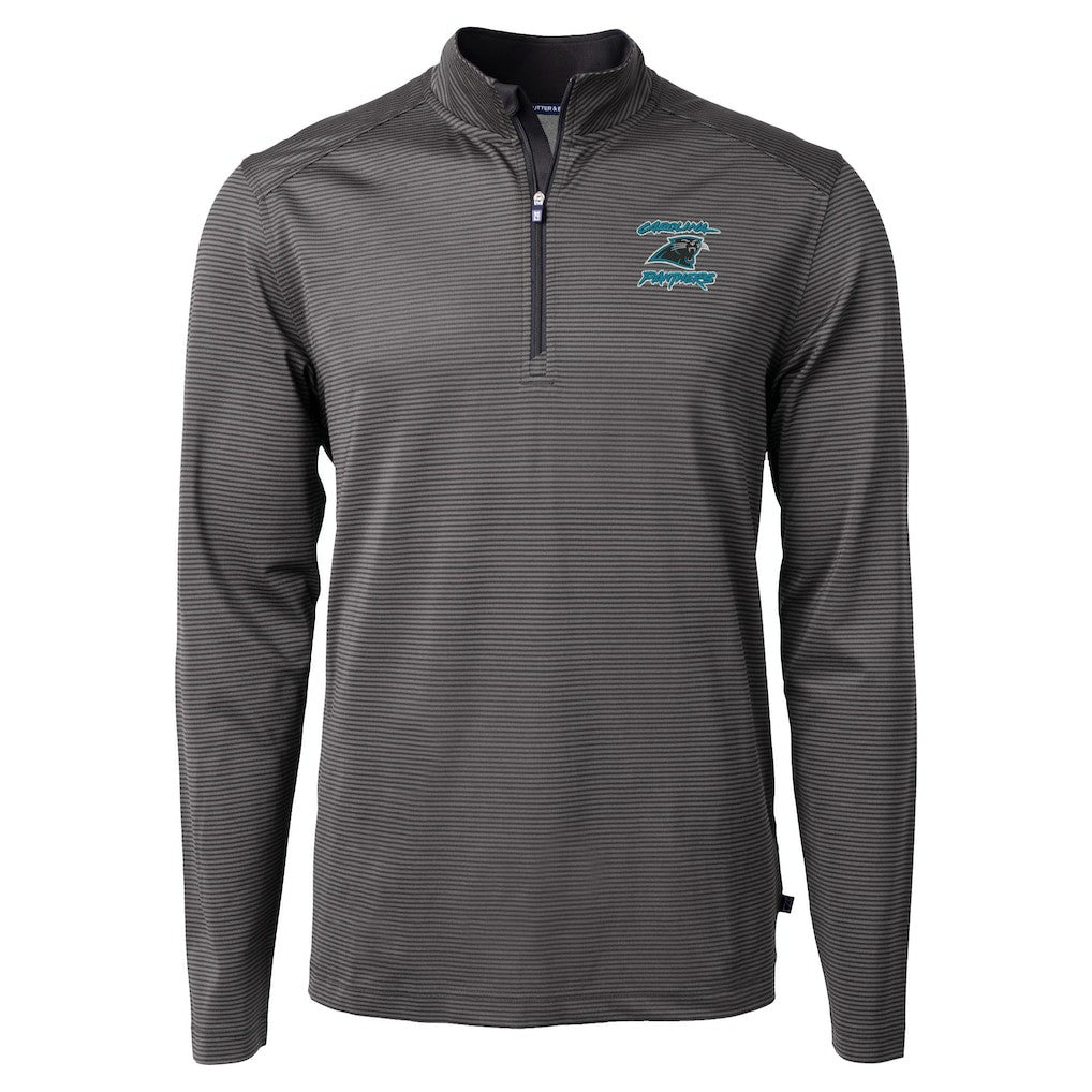 Cutter & Buck Virtue Eco Pique Micro Stripe Recycled Quarter-Zip Jacket - Carolina Panthers