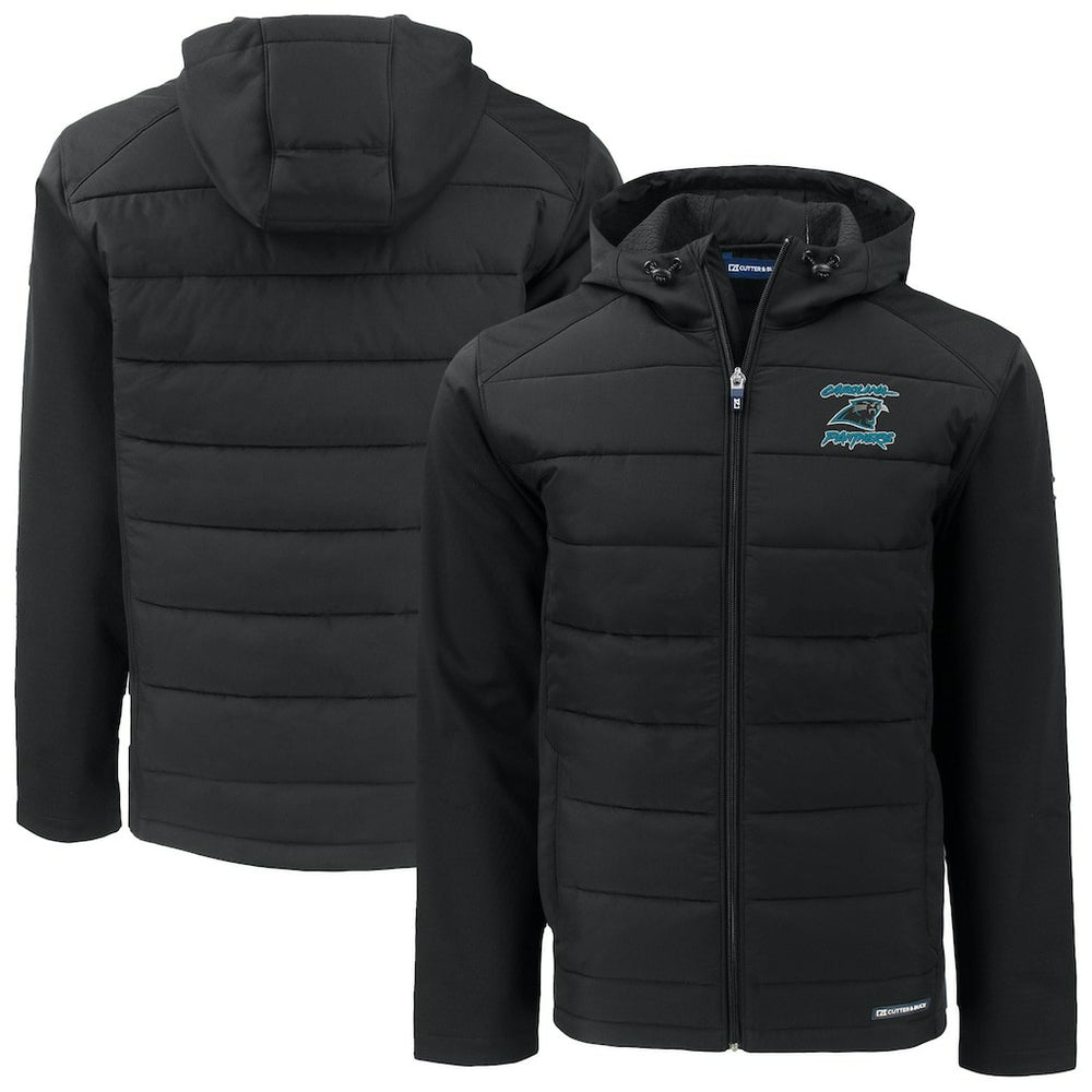 Cutter & Buck Evoke Hybrid Eco Softshell Recycled Full-Zip Hoodie Jacket - Carolina Panthers