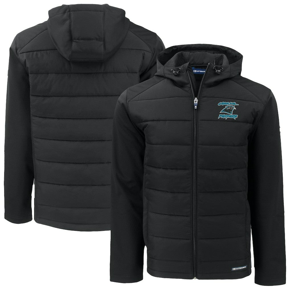 Cutter & Buck Evoke Hybrid Eco Softshell Recycled Full-Zip Hoodie Jacket - Carolina Panthers