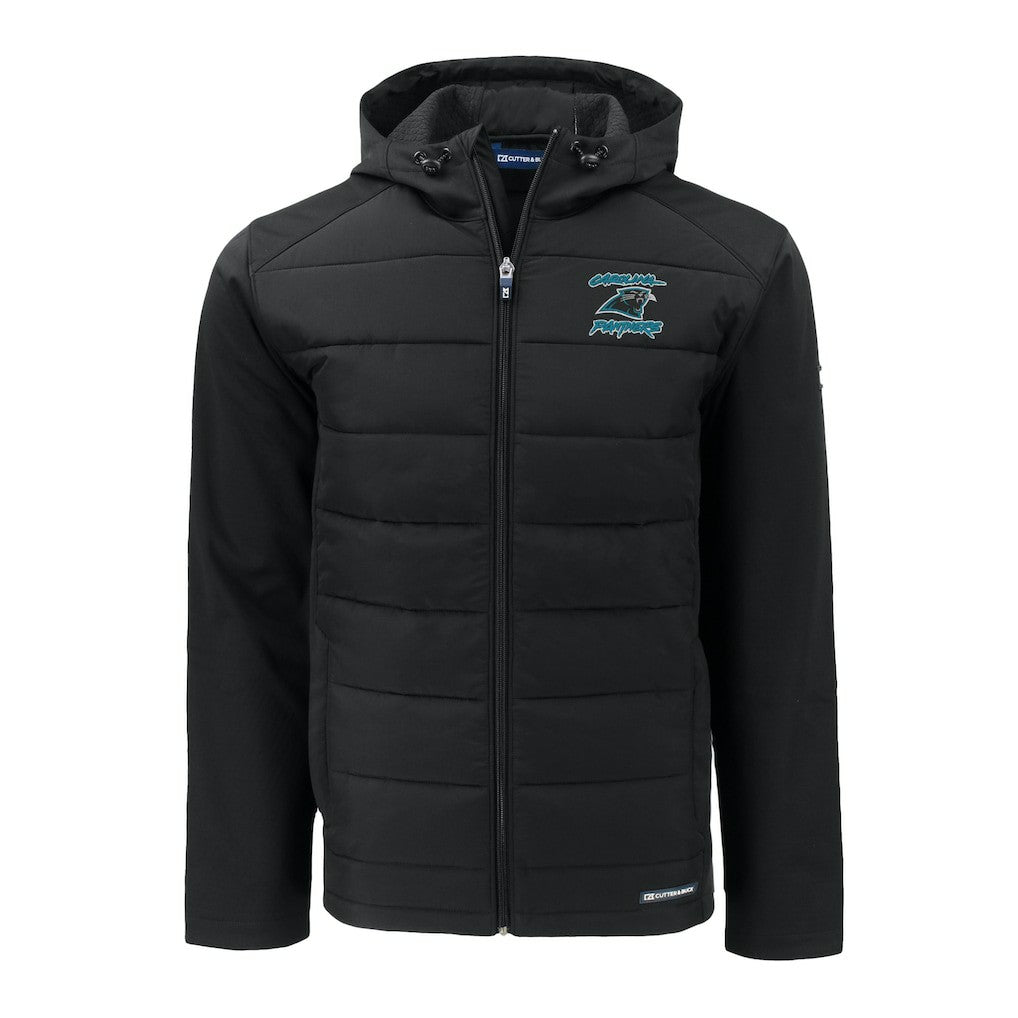 Cutter & Buck Evoke Hybrid Eco Softshell Recycled Full-Zip Hoodie Jacket - Carolina Panthers