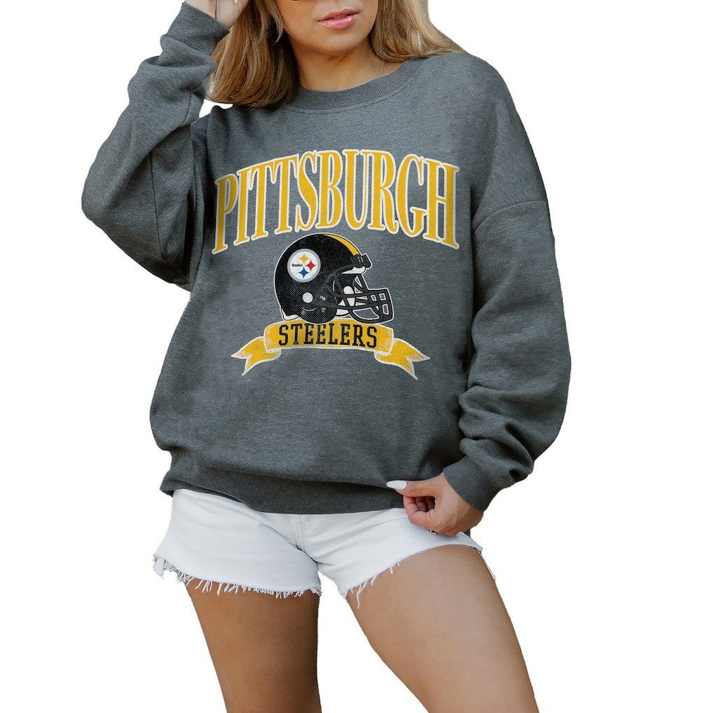 Gameday Couture Women's Oversized Seal The Deal Premium Fleece Drop Shoulder Pullover Sweatshirt - Pittsburgh Steelers