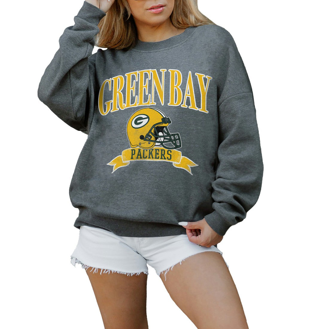 Gameday Couture Women's Oversized Seal The Deal Premium Fleece Drop Shoulder Pullover Sweatshirt - Green Bay Packers