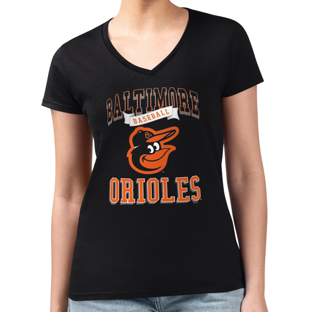 MLB Baltimore Orioles G-III 4Her by Carl Banks Women's Super-Slim Fit Lightweight Team Logo Graphic V-Neck T-Shirt