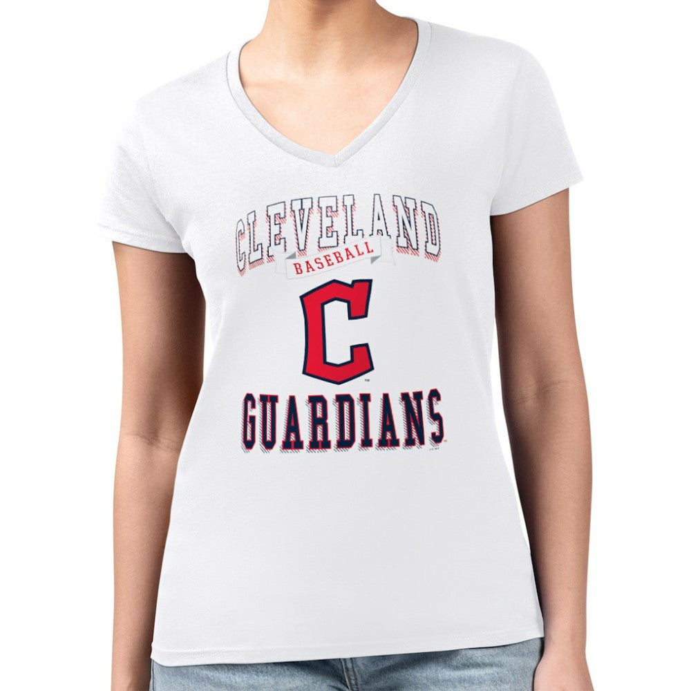 MLB Cleveland Guardians G-III 4Her by Carl Banks Women's Super-Slim Fit Lightweight Team Logo Graphic V-Neck T-Shirt