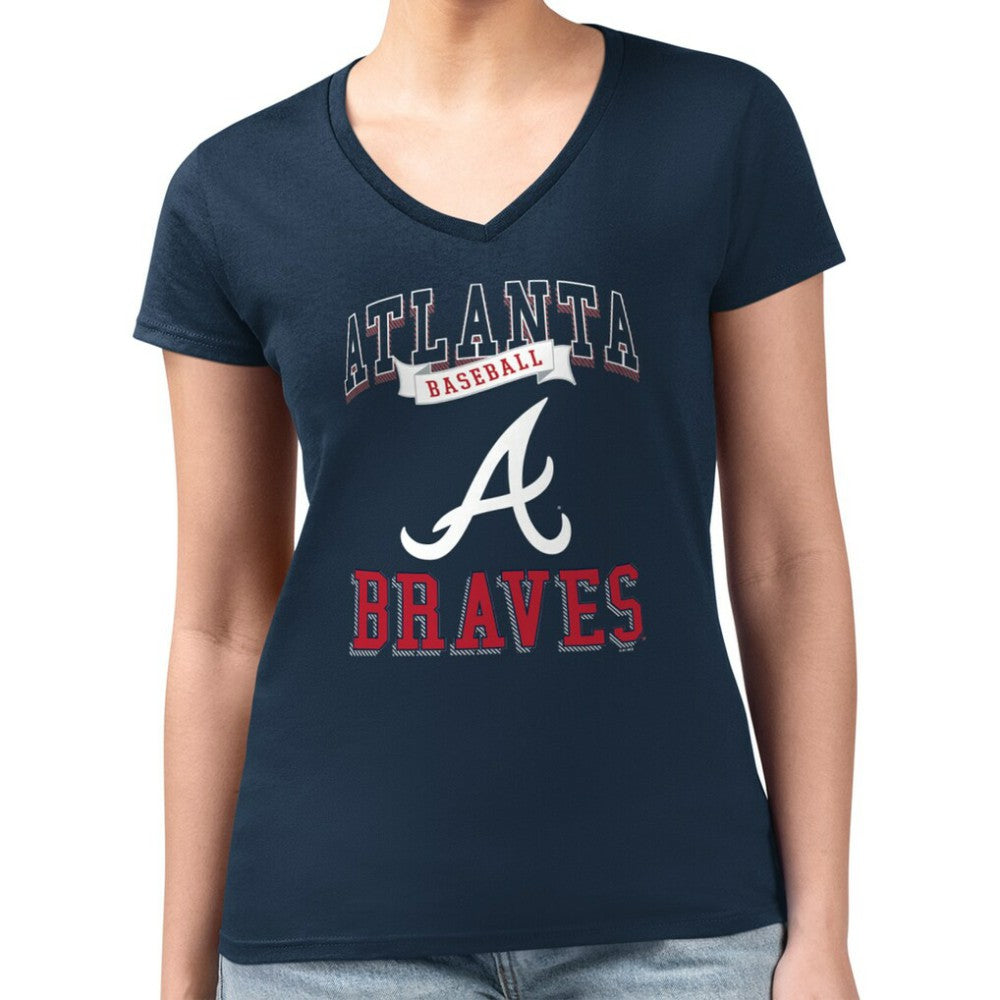MLB Atlanta Braves G-III 4Her by Carl Banks Women's Super-Slim Fit Lightweight Team Logo Graphic V-Neck T-Shirt