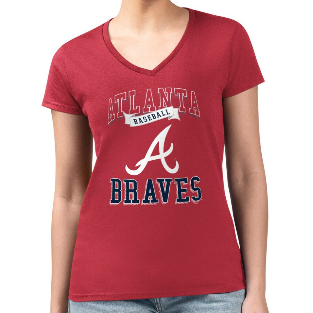 MLB Atlanta Braves G-III 4Her by Carl Banks Women's Super-Slim Fit Lightweight Team Logo Graphic V-Neck T-Shirt
