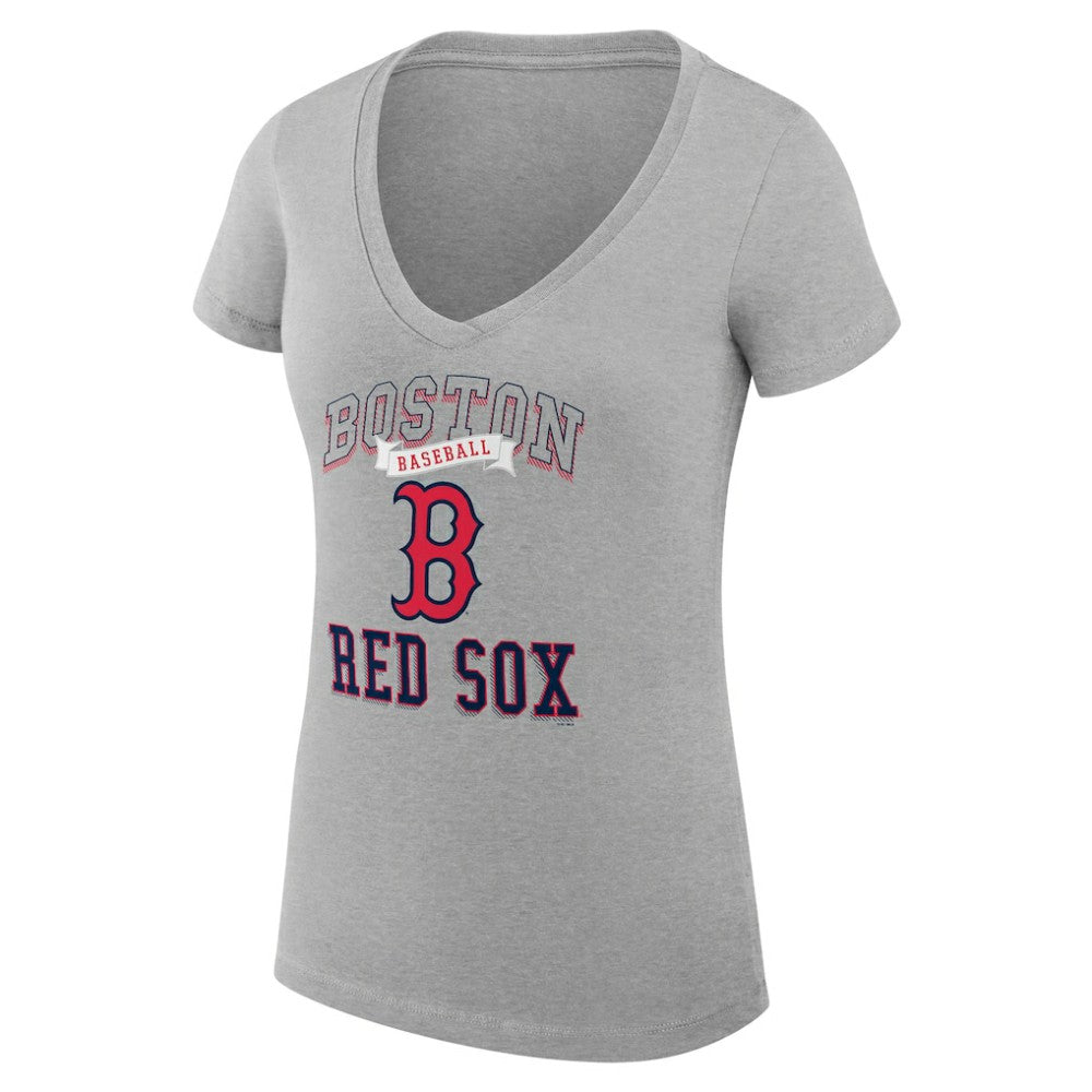 MLB Boston Red Sox G-III 4Her by Carl Banks Women's Super-Slim Fit Lightweight Team Logo Graphic V-Neck T-Shirt